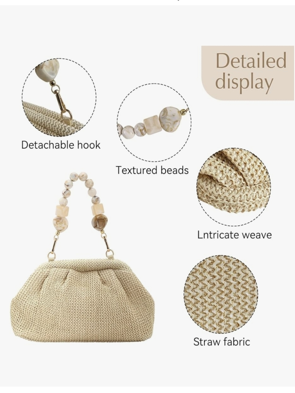 Beaded Handle Woven Clutch Bag - Picture 5 of 6
